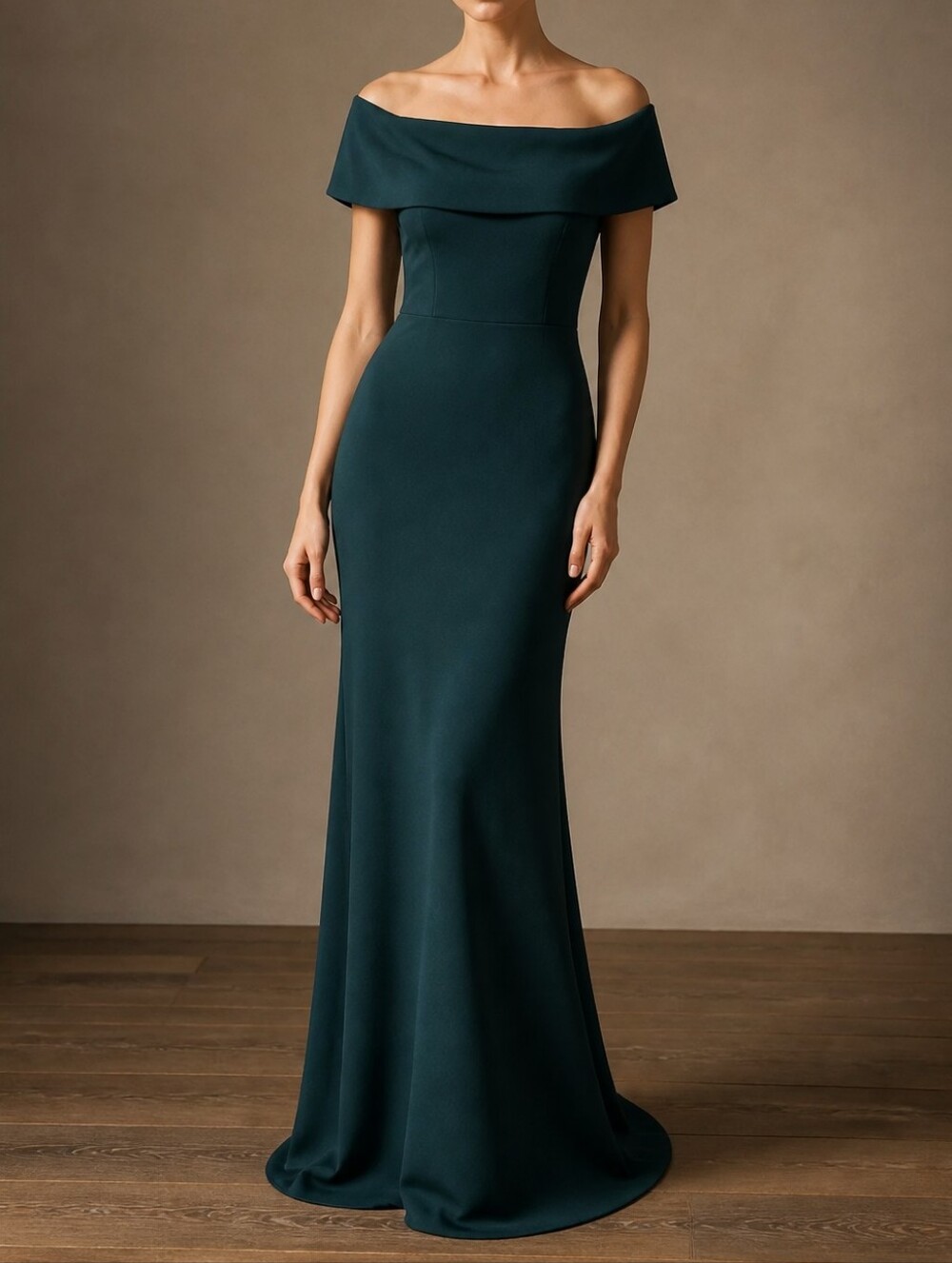 Betsy & Adam Forest Green Off The Shoulder Ruffle Back Maxi Dress  Size 4